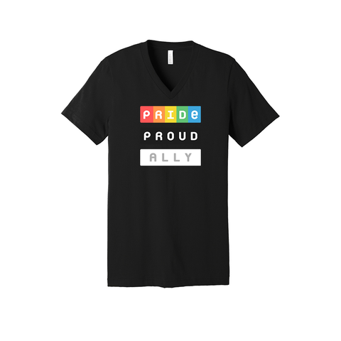 LGBTQIA+ PRIDE BLACK & PROUD HUMAN ALLY Unisex V-Neck T-shirt