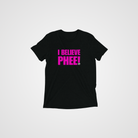 A black with pink font unisex T-shirt featuring the bold statement text “I BELIEVE PHEE!” centered on the front. The shirt represents solidarity with WNBA player Napheesa Collier and women athletes speaking truth to power. Designed by No Assumptions Apparel, it stands for gender equity, justice, and accountability in women’s sports. The minimalist design makes a strong visual statement about believing women, amplifying voices, and calling for fairness and reform within the WNBA and beyond.
